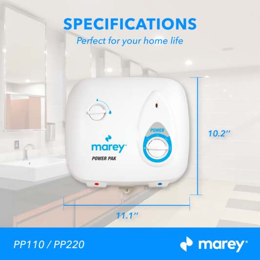 Marey PP220  Indoor Electric Tankless Water Heater 2.0 GPM The compact Power Pak 220V is great for one point of use applications