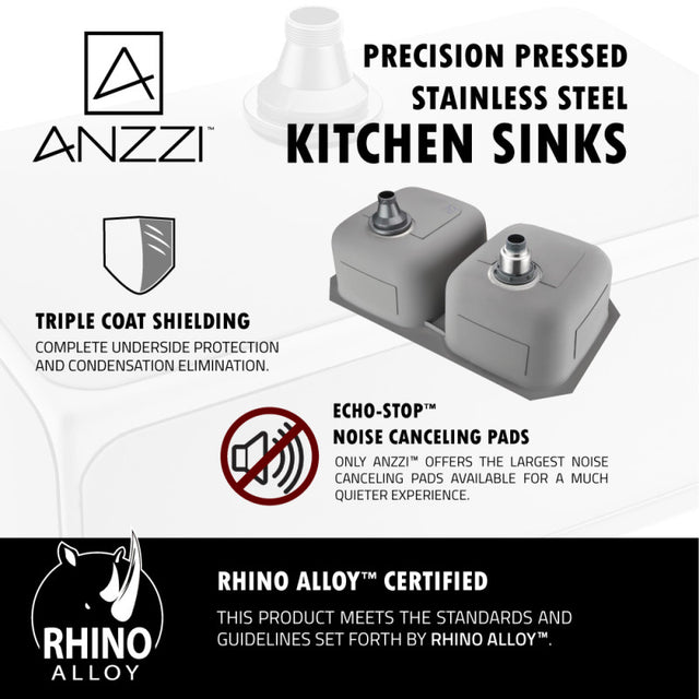 Anzzi K-AZ3218-2B  ANZZI Moore Undermount Stainless Steel 32 in. 0-Hole 50/50 Double Bowl Kitchen Sink in Brushed Satin