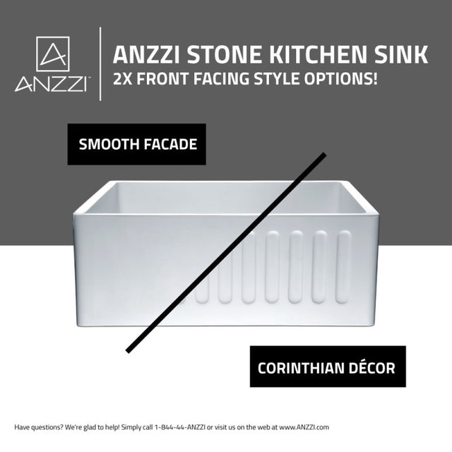 Anzzi K-AZ221-1A  ANZZI Roine Farmhouse Reversible Apron Front Solid Surface 24 in. Single Basin Kitchen Sink