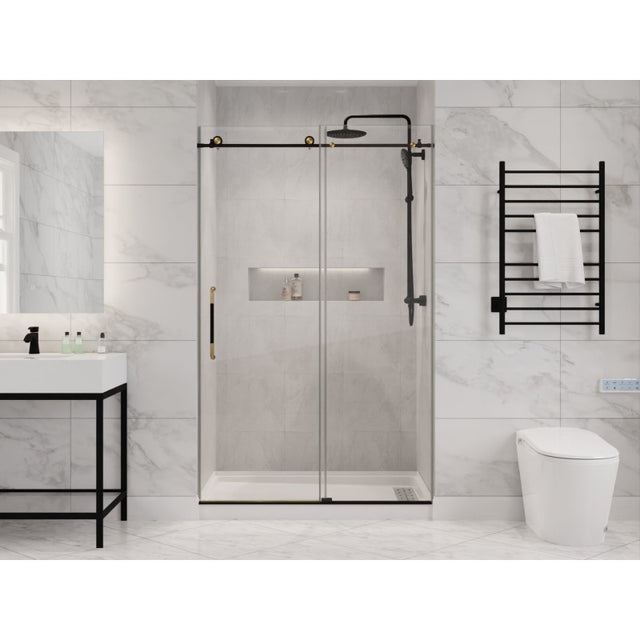 Anzzi SD-AZ13-01MB   ANZZI Madam Series 48 in. by 76 in. Frameless Sliding Shower Door with Handle