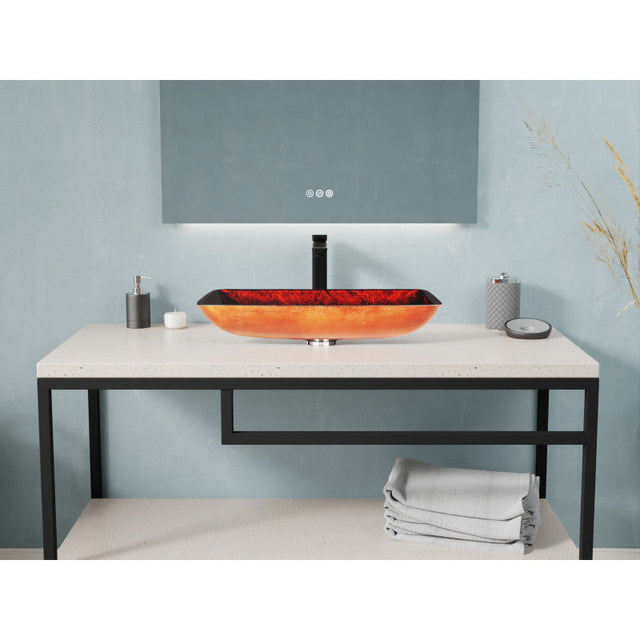 Anzzi LS-AZ901  ANZZI Paradiso Rectangle Glass Vessel Bathroom Sink with Celestial Bronze Finish