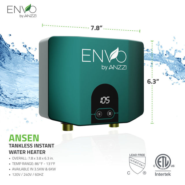 Anzzi Envo WH-AZ006-M1-2PK  Ansen Electric Tankless Water Heater ETL Certified & Listed – 6KW  /  240V  /  60Hz