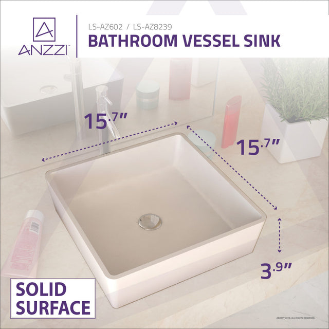 Anzzi LS-AZ602   ANZZI Passage 1-Piece Solid Surface Vessel Sink with Pop Up Drain in Matte White