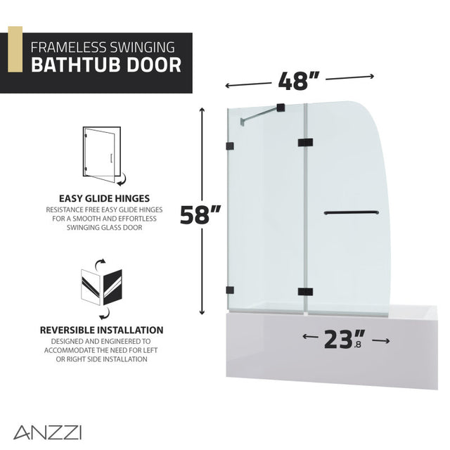Anzzi SD-AZ11-01  Herald Series 48 in. by 58 in. Frameless Hinged tub door