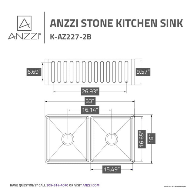 Anzzi K-AZ227-2B  ANZZI Roine Farmhouse Reversible Apron Front Solid Surface 33 in. 50/50 Basin Kitchen Sink