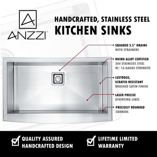 Anzzi KAZ33201AS-035  Elysian Farmhouse 32 in. Single Bowl Kitchen Sink with Faucet in Polished Chrome