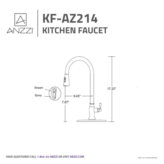 Anzzi KF-AZ214  Rodeo Single-Handle Pull-Out Sprayer Kitchen Faucet