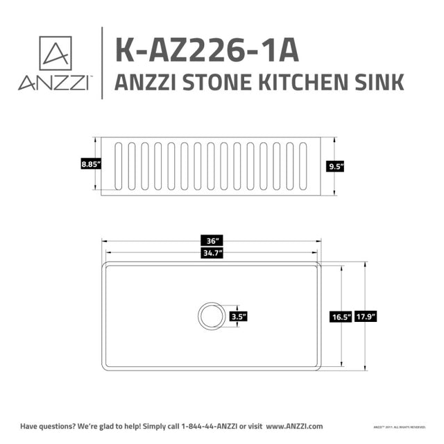 Anzzi K-AZ226-1A  ANZZI Roine Farmhouse Reversible Apron Front Solid Surface 36 in. Single Basin Kitchen Sinkk