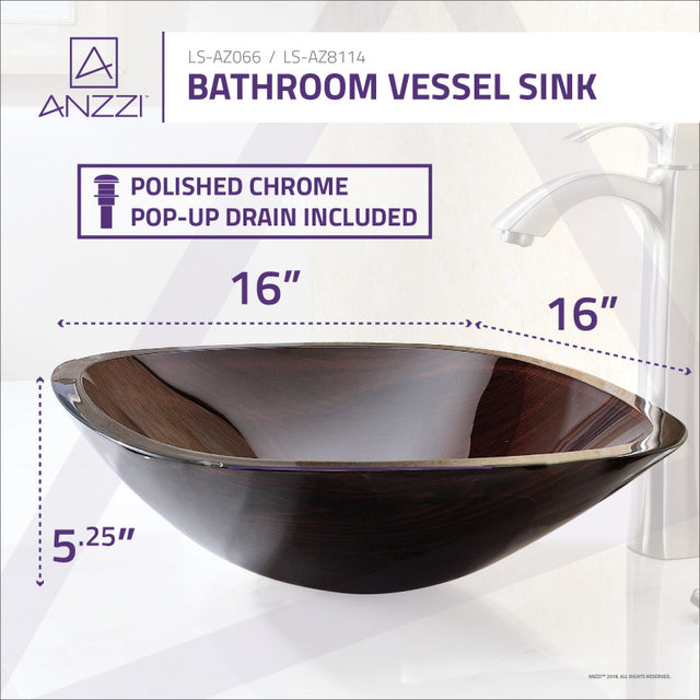 Anzzi LS-AZ066  ANZZI Cansa Series Deco-Glass Vessel Sink in Rich Timber