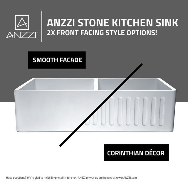 Anzzi K-AZ224-2A  ANZZI Roine Farmhouse Reversible Glossy Solid Surface 35 in. Double Basin Kitchen Sink