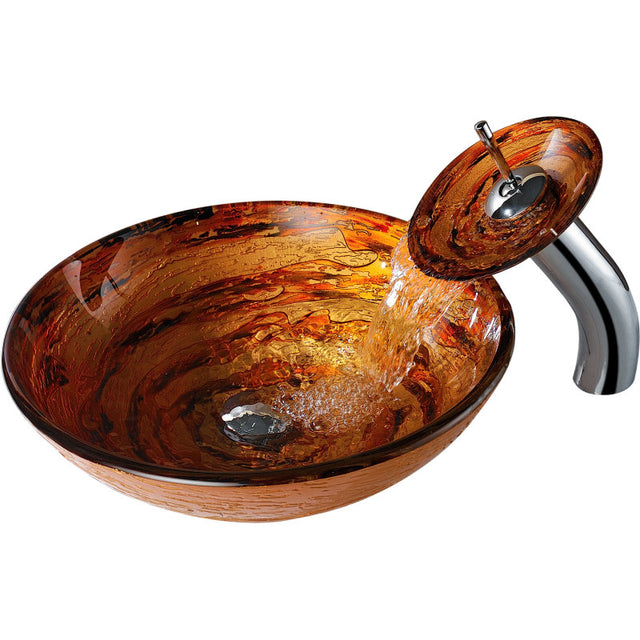Anzzi LS-AZ061  ANZZI Stanza Series Vessel Sink in Brown with Pop-Up Drain and Matching Faucet in Lustrous Brown