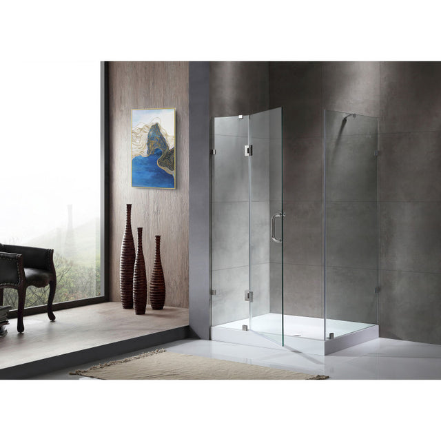 Anzzi SDAZ03-01C-022L  ANZZI Archon 46 in. x 72 in. Framed Hinged Shower Door in Chrome with Port 36 x 48 in. Shower Base in White