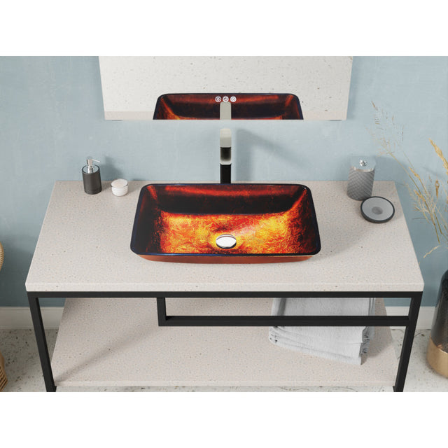 Anzzi LS-AZ901  ANZZI Paradiso Rectangle Glass Vessel Bathroom Sink with Celestial Bronze Finish