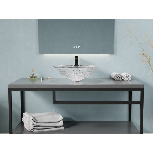 Anzzi LS-AZ904  ANZZI Diamante Round Clear Glass Vessel Bathroom Sink with Faceted Pattern