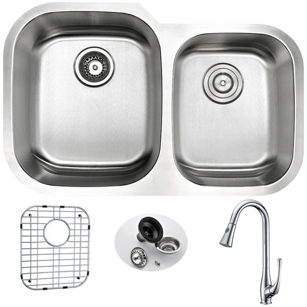 Anzzi KAZ3220-040  MOORE Undermount 32 in. Double Bowl Kitchen Sink with Harbour Faucet