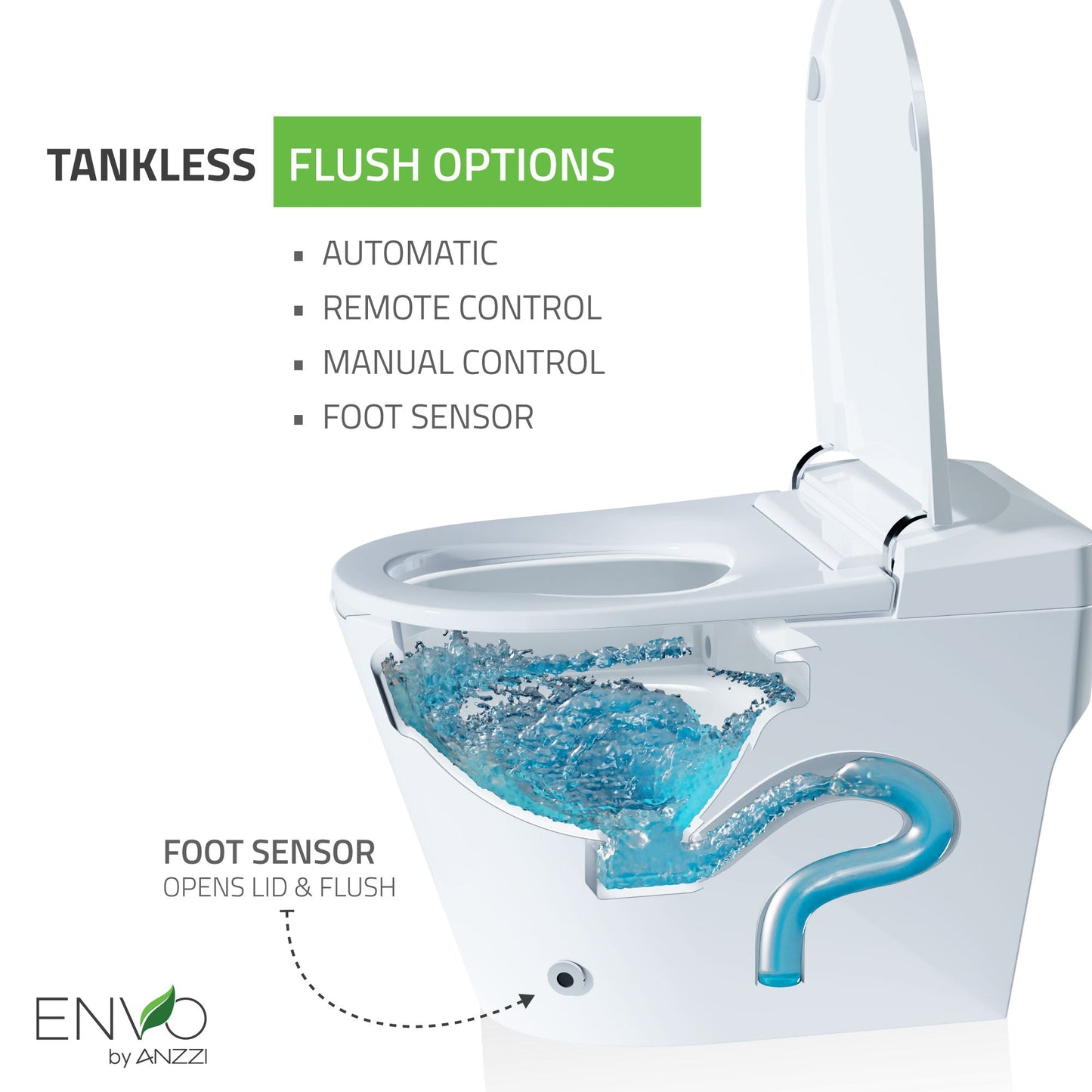 Anzzi Envo TL-STFF950WH  ENVO ENVO Echo Elongated Smart Toilet Bidet in White with Auto Open, Auto Close, Auto Flush, and Heated Seat