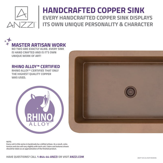 Anzzi SK-018  Cyprus Farmhouse Handmade Copper 33 in. 0-Hole Single Bowl Kitchen Sink
